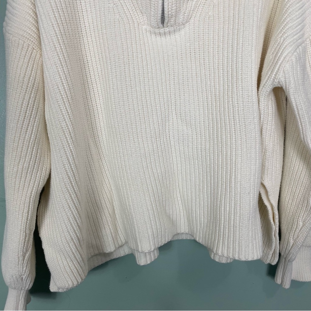 La Ligne Jacques Ribbed Cotton Sweater In Cream Women Sz XL Cotton Half Zip - Picture 6 of 12